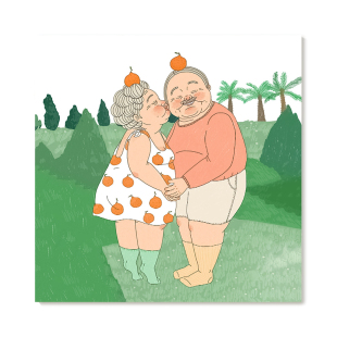 【底价捡漏】温馨可爱老夫老妻艺术插画甜蜜情侣新婚礼物装饰画芯