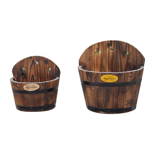 实木防腐性壁挂式装饰花桶挂壁木制花盆木质花篮花器垂吊兰式挂篮