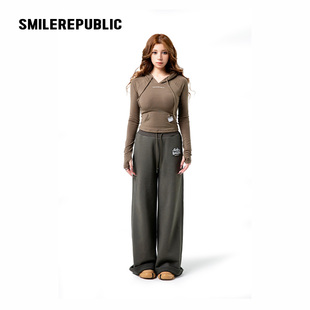 smilerepublic弹力修身 印花小卫衣舒适百搭连帽卫衣女夏季 新款