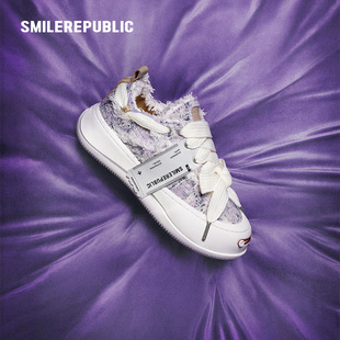 女鞋 淡紫格纹小香风厚底低帮开口笑夏季 星黛兔 smilerepublic