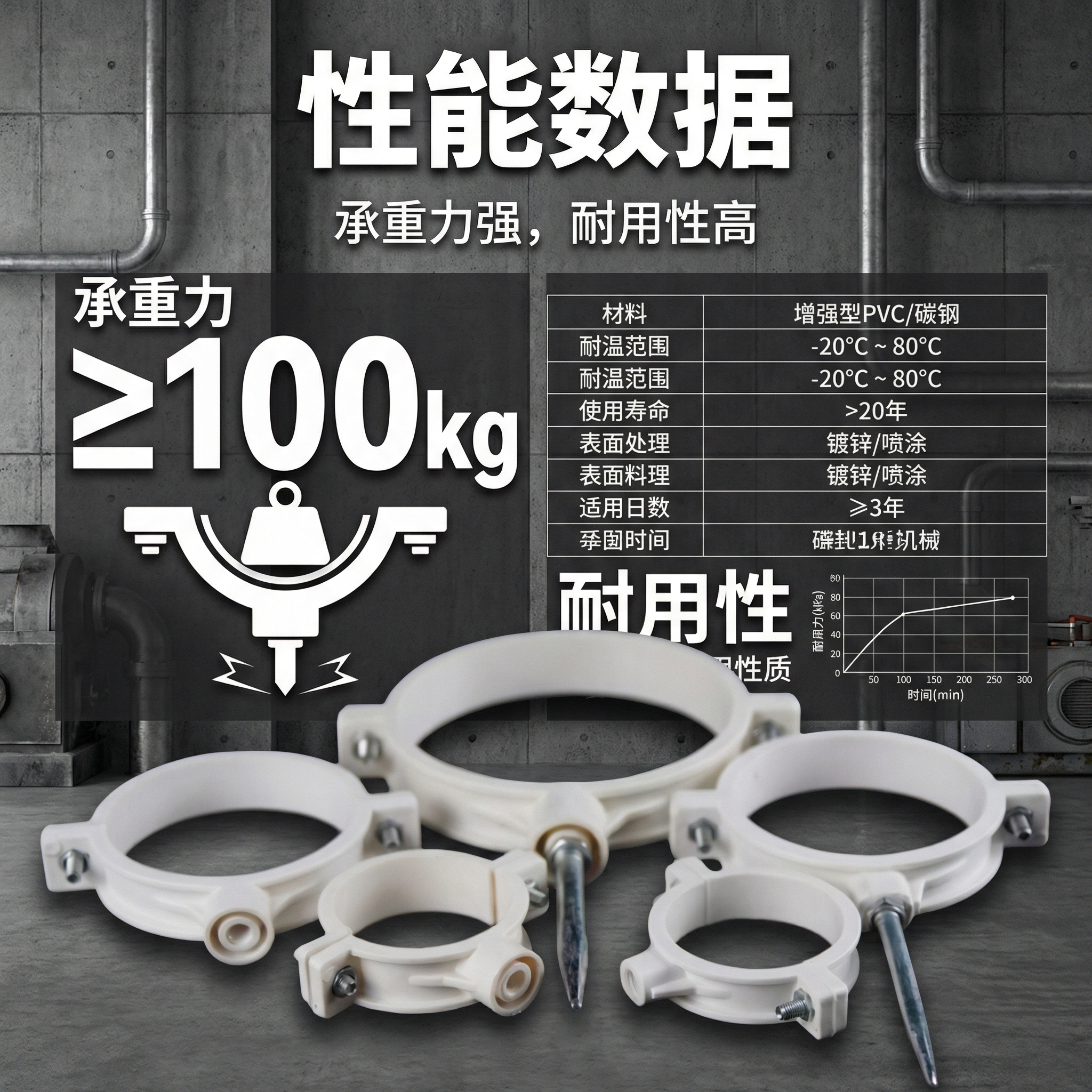 PVC排水管管卡 墙卡 带钉卡子 抱管箍卡箍 50/75/110/160国标加厚,五金/工具,管夹/管卡/管支架,淘宝优惠券,粉丝福利购,淘宝优惠卷