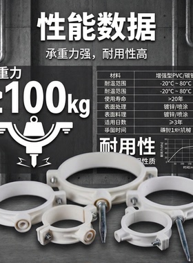PVC排水管管卡 墙卡 带钉卡子 抱管箍卡箍 50/75/110/160国标加厚