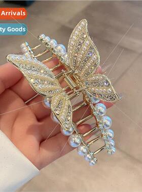 Butterfly pearl hair clips female spring summer grab clip ba