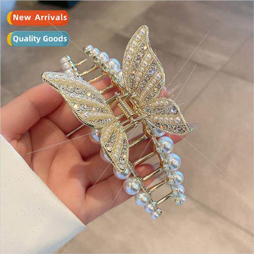 Butterfly pearl hair clips female spring summer grab clip ba
