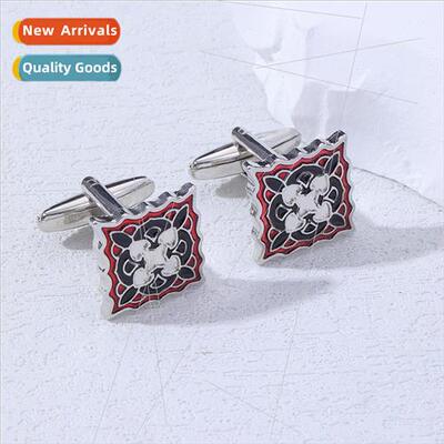 New retro pattern cufflinks men oil drip square clothing acc