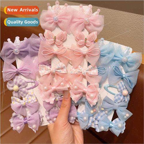 New children hair clips ltle girl mesh bow hair card cute fl