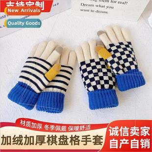 adult knted warm Korean winter plaid gloves checkerboard