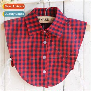 Red Cotton Polyester Winter Collar Women Fake Autumn Plaid