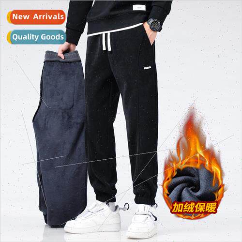Casual pants men fall winter 2023 new padded thickened sweat