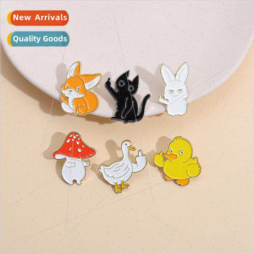 Creative cute cartoon cat rabb brooch vertical middle finger