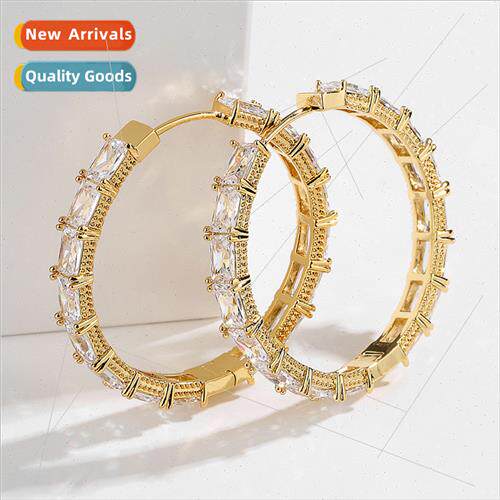 Europe retro round earrings fine single row square zirconia