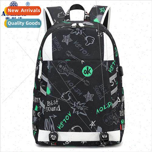 Set Trend Shoulder Bag Men Large Capacy Printing Student Sch