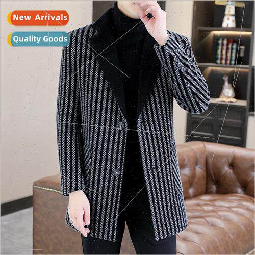 Men su collar striped coat sable jacket casual men thickened