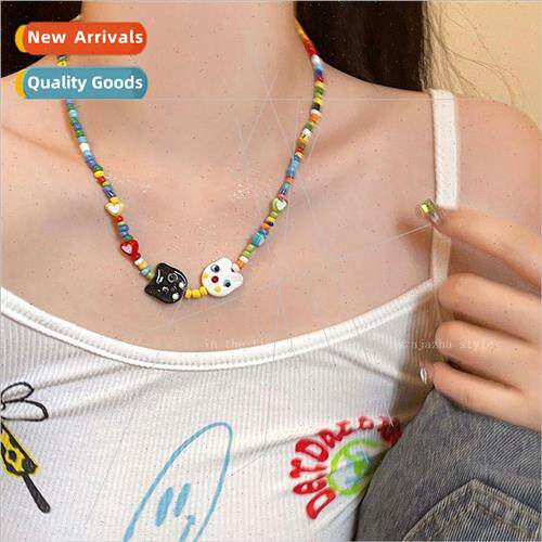 2023 handmade beaded kten ceramic necklace female summer new