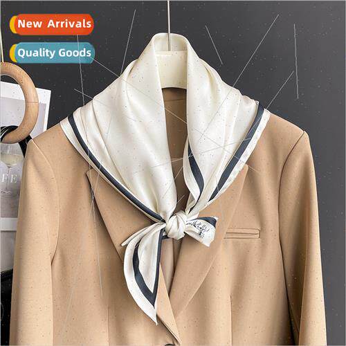 Retro color blocking rhombus women thin silk scarf senior se