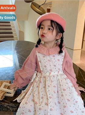 Korean childrens 2020 fall new girls sweet floral smock + ru