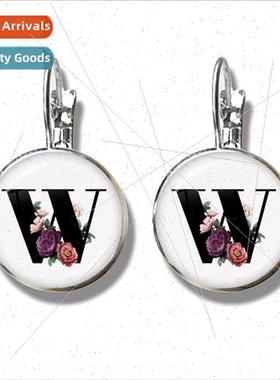 mple A-Z 26 English Whe Background Flower Letter Earrings Le