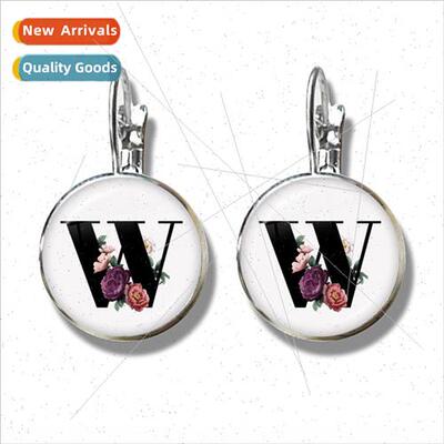 mple A-Z 26 English Whe Background Flower Letter Earrings Le