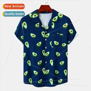 Neck Ice Printed Beach Casual Digal Cuban Draped Hawaiian