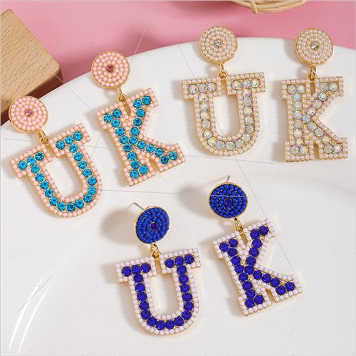 Europe rice beads diamonds UK UK letter shape earrings fashi