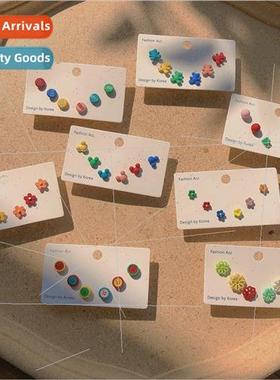 Set 6 small flowers cute versatile ins earrings simple compa