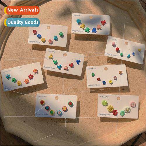 Set 6 small flowers cute versatile ins earrings simple compa