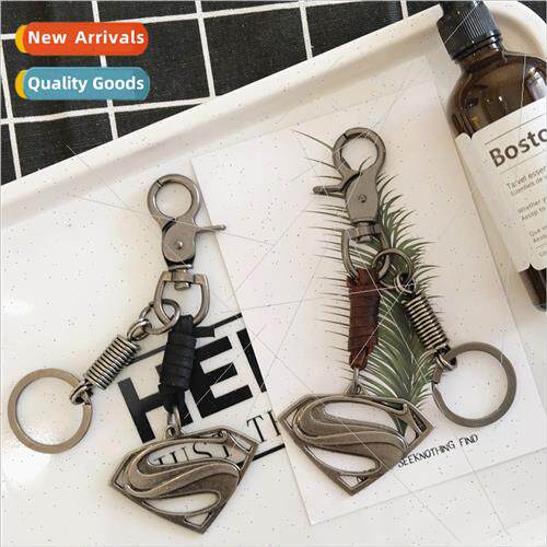Marvel Movie Superman S  Metal Pendant Car Keychain Cowhide