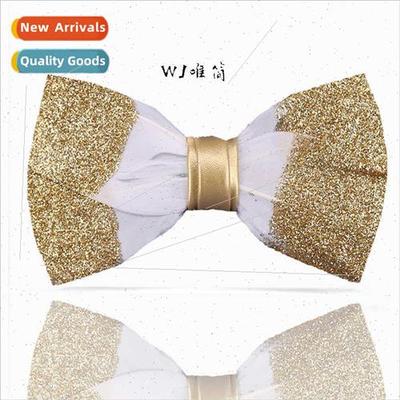 270 Gold Glter Gold Feather Wedding Groom Best Man Bow Tie W