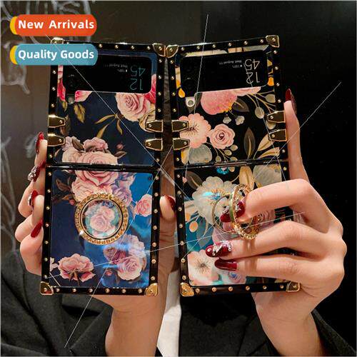 适用Samsung Z Flip45 Flower Peony Flower Square Phone Case F