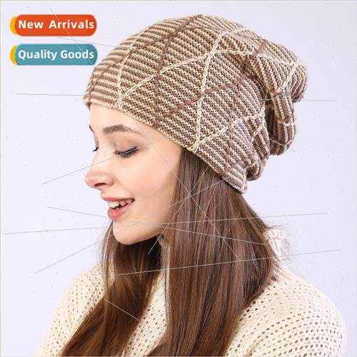 Men women caps mixed-color grid diamond padded knted wool ca