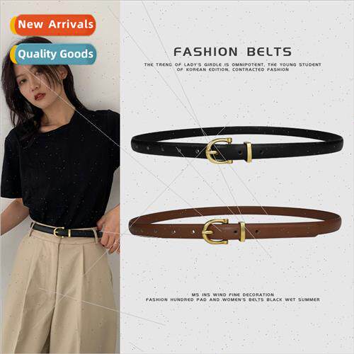 Thin belt female  simple retro Korean pants belt female stud