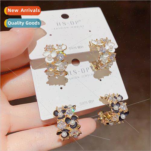Summer new sweet flowers zirconia earrings s925 silver needl