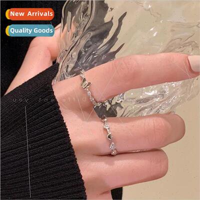 2023 new set zirconia love butterfly ring female cold wind f
