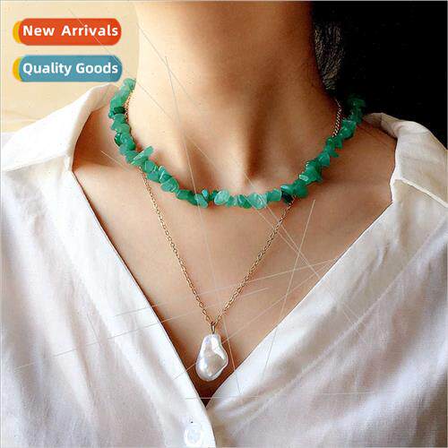 jewelry double necklace irregular crushed stone green dongli