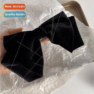 Bow Spring Clip French Elegant Velvet Vintage Hepburn Black