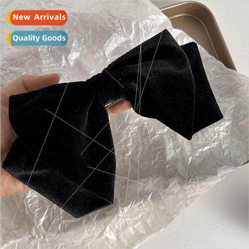 French Black Velvet Bow Spring Clip Vintage Elegant Hepburn