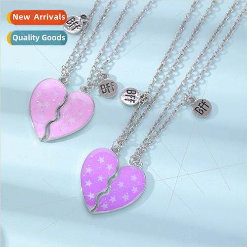 New  Friends Glow-in-the-Dark Sequins Heart Necklace 适用Wom