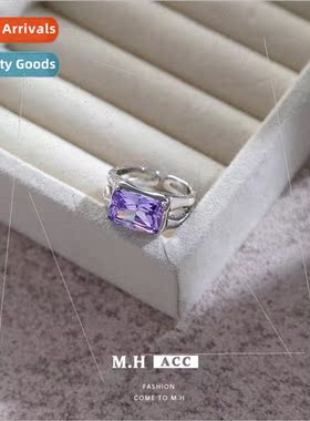 Purple square diamond open ring women index finger ring simp