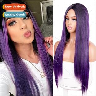 black two chemical wigs long purple gradient Europe color