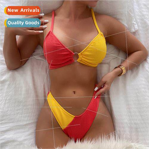 2022 New Europei Color Blocking Circle Sexy Backless Bikini