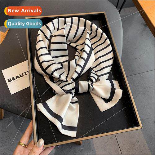 Korean  new fall winter striped printed small scarf silk sca