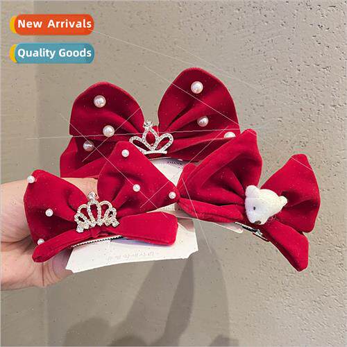 High-grade velvet bow hair clips crown children hair ornamen