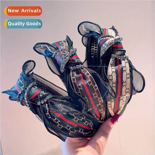 Korea retro letters webbing organza fairy bow hair bands go