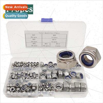 170pcs boxed 304 nylon M3-M12 lock nut anti-loosening hexago