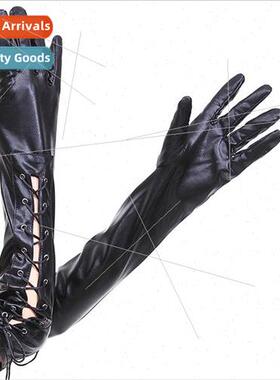 Sexy erotic patent leather gloves Europe coated wh glue rive