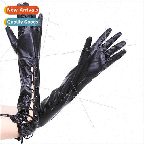 Sexy erotic patent leather gloves Europe coated wh glue rive