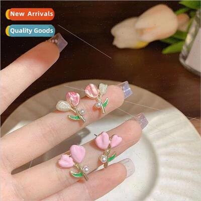 Sweet tulip flower earrings female niche hundred wh ins girl