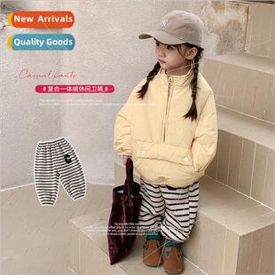 Korea boys and girls striped letters embroidered sweatpants