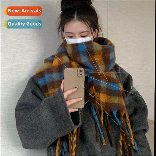 Korean  mohair plaid scarf female winter thickened warm imat