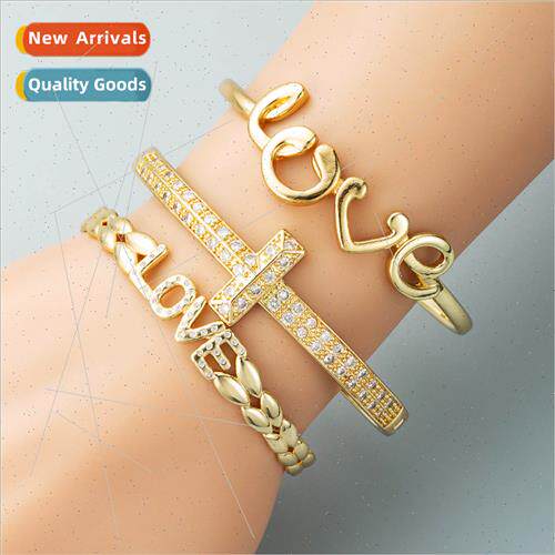 Europe creative LOVE letters open bracelet copper gold-plate